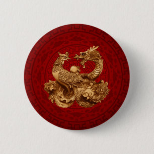 Phoenix en Dragon - op rood Ronde Button 5,7 Cm
