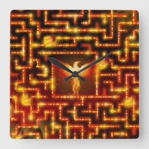 Phoenix Fiery Maze Clock Vierkante Klok