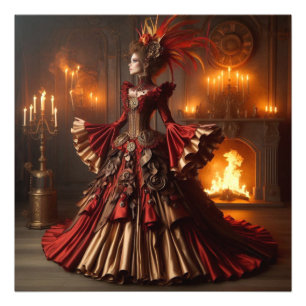 Phoenix Fire Queen Steampunk Victoriaans Industria Foto Afdruk