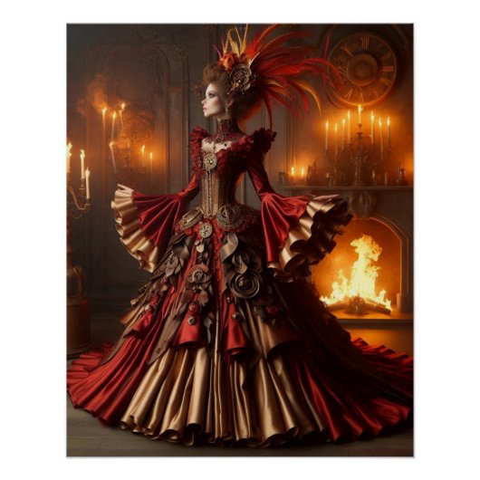 Phoenix Fire Queen Steampunk Victoriaans Industria Perfect Poster (Voorkant)