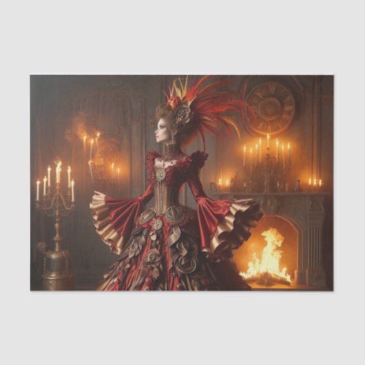 Phoenix Fire Queen Steampunk Victoriaans Industria Tissuepapier (Voorkant)