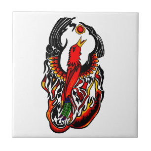Phoenix in brand tegeltje