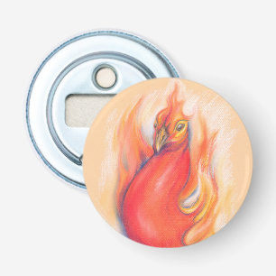 Phoenix in de Flames Pastel Art Button Flesopener