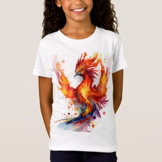Phoenix in Flames Waterverf Design T-shirt (Voorkant)