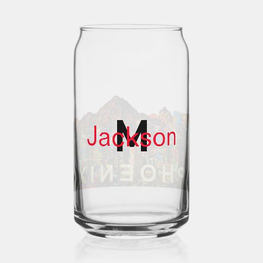 Phoenix in graffiti met monogram blikvorm glas (Achterkant)