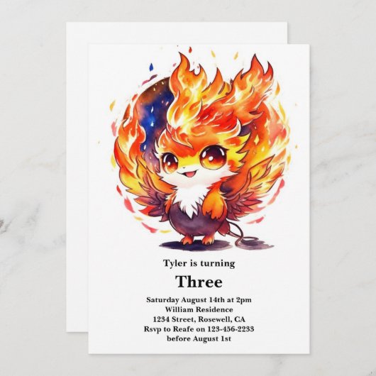 Phoenix Kids Verjaardag uitnodiging (Voorkant / Achterkant)