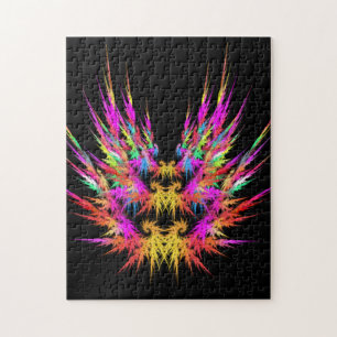 Phoenix - kleurrijke fractal kunst op zwart legpuzzel