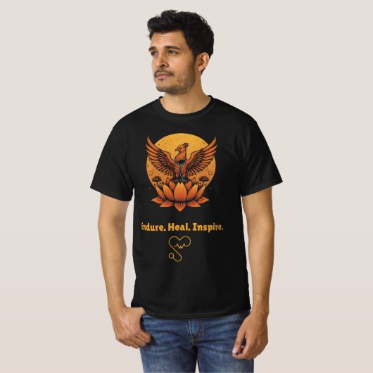 Phoenix Lotus Moon – Endure. Heal. Inspire. Resili T-shirt (Voorkant volledig)