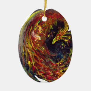 Phoenix Pheonix Red Firebird Thunderbird Flames Keramisch Ornament