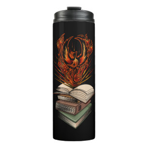 Phoenix rijzend uit de vlammen van boeken Fantasie Thermosbeker