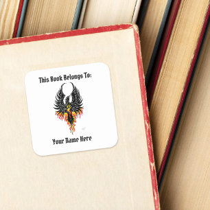 Phoenix Rijzende Vuurvogel Zwarte Tribal Ex-Libris Vierkante Sticker