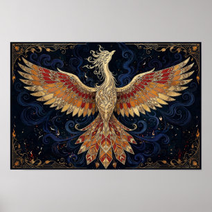 Phoenix Rising Fantasy Art Nouveau Poster