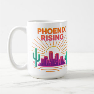 Phoenix Rising Neon City – Retro Synthwave Woestij Koffiemok