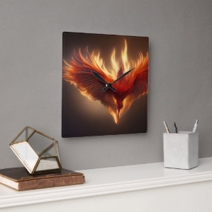 Phoenix Rising Ondersteuning Inspirerende Sterkte Vierkante Klok