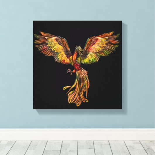 Phoenix Rising - op zwart Canvas Afdruk (Insitu (Houten vloer))