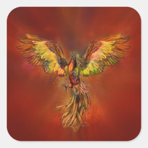 Phoenix Rising - rode hemel Vierkante Sticker