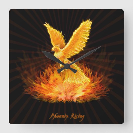 Phoenix Rising Vierkante Klok (Voorkant)