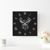 Phoenix ruist op zwart vierkante klok (Huis)