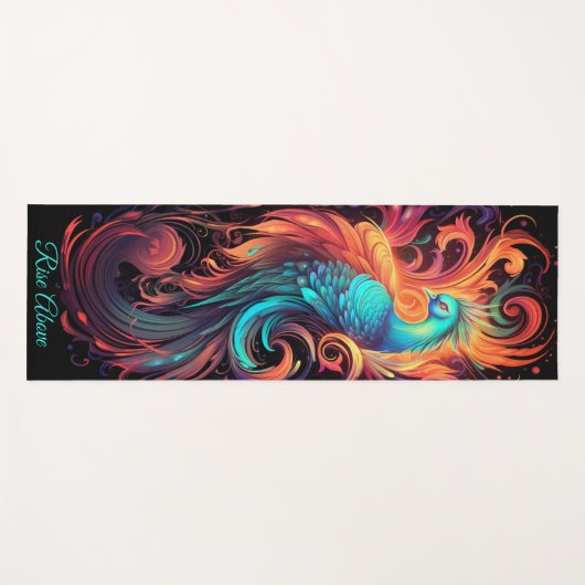 Phoenix Sinaasappel Zwart Turquoise Bold Yogamat (Voorkant (horizontaal))