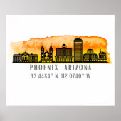 Phoenix Skyline Map Coordonnées Poster (Devant)