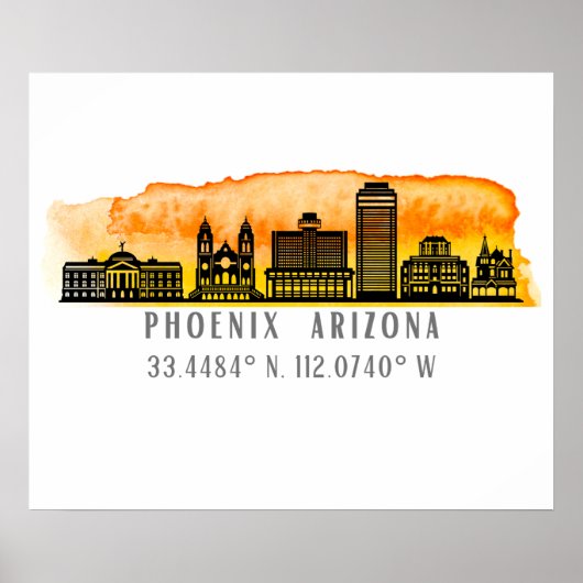 Phoenix Skyline Map Coordonnées Poster (Devant)