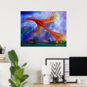 Phoenix vliegend bij nacht poster (Thuiskantoor)