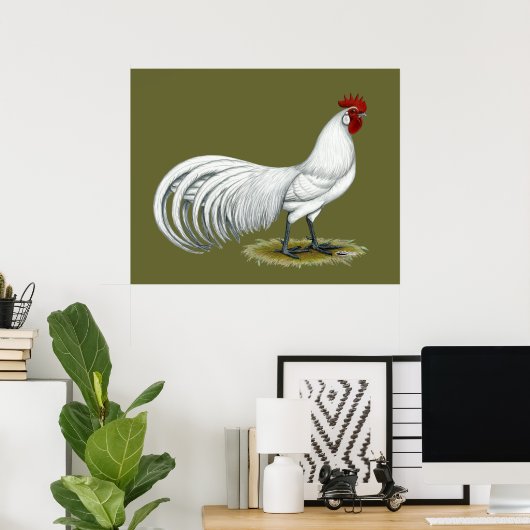 Phoenix: Witte rooster Poster (Thuiskantoor)