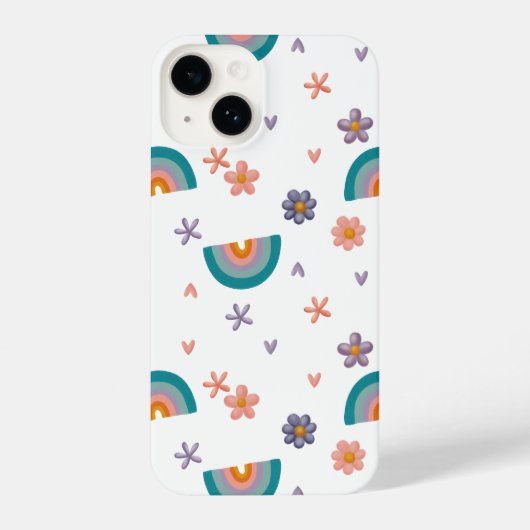 Phone Case – Rainbow and Flowers Cute Design iPhone Hoesje (Achterkant)