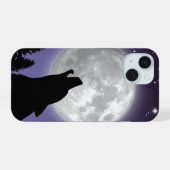 Phone case with a wolf howling at the full moon (Verso Horizontal)