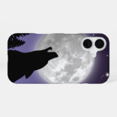 Phone case with a wolf howling at the full moon iPhone 16 hoesje (Achterkant horizontaal)