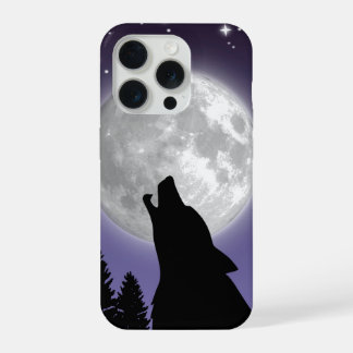 Phone case with a wolf howling at the full moon iPhone 15 pro hoesje