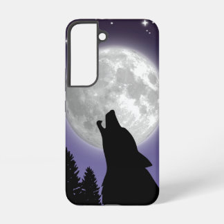 Phone case with a wolf howling at the full moon samsung galaxy hoesje
