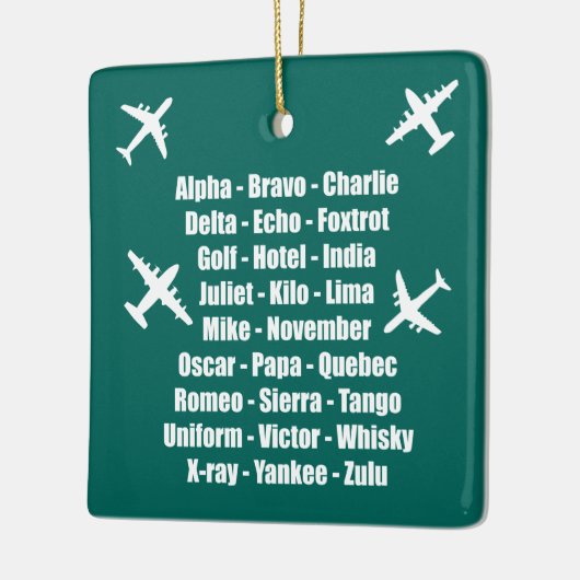 Phonetic Alphabet Air Force Blue Airplane Keramisch Ornament (Links)