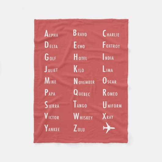Phonetic Alphabet Aviation Tomato Fleece Blanket (Voorkant)