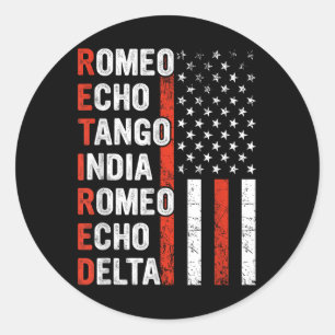 Phonetic Alphabet Remoe Veteran Retirement Army Ronde Sticker