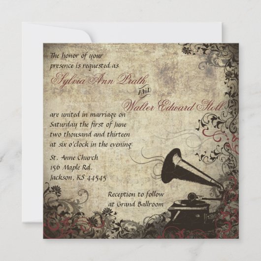 Phonograph Vintage Wedding Invitation (Devant)
