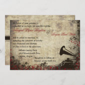 Phonograph Vintage Wedding Invitation Red Kaart (Voorkant / Achterkant)
