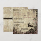 Phonographe Vintage Mariage Invitation Rose (Devant / Derrière)