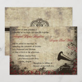 Phonographe Vintage Wedding Invitation Rouge (Devant / Derrière)
