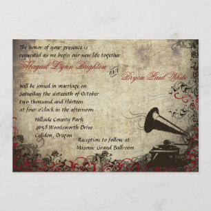 Phonographe Vintage Wedding Invitation Rouge