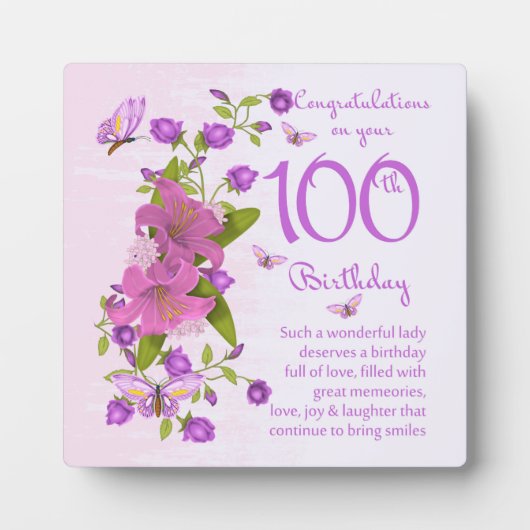 Photo 100e Anniversaire Plaque Cadeau 5.25 x 5.25 avec E (Devant)