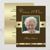 Photo 100th Birthday Party Invitation Brown (Devant / Derrière)