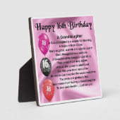 Photo 16e anniversaire Design Grandgirl Poème Plaque (Recto)