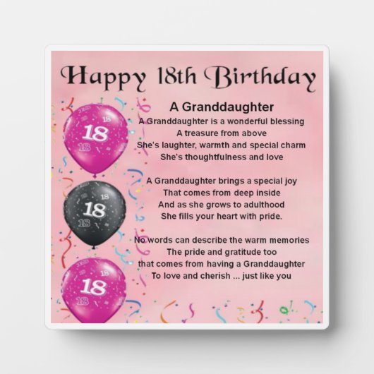 Photo 18e anniversaire Design Grandgirl Poème Plaque (Devant)