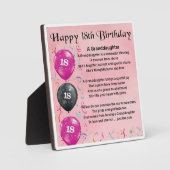 Photo 18e anniversaire Design Grandgirl Poème Plaque (Recto)
