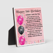 Photo 18e anniversaire Soeur Poème Plaque (Recto)