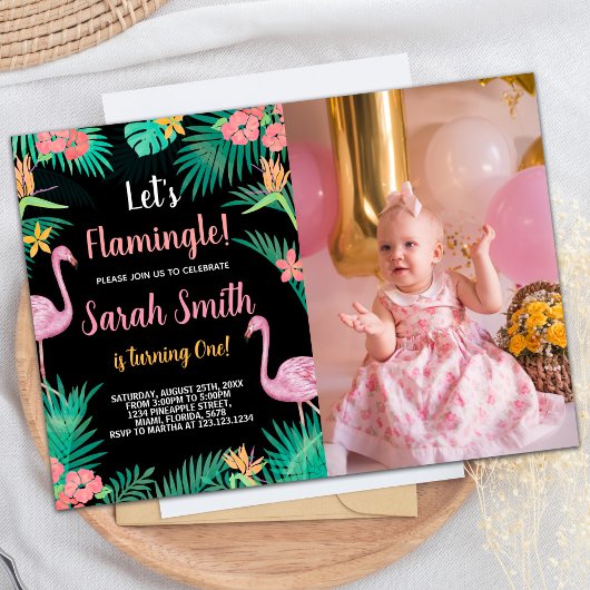 Photo 1er Flamant rose rose Invitations d'annivers