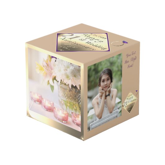 Photo 21e anniversaire Mariage Cube en laiton (Angle devant)