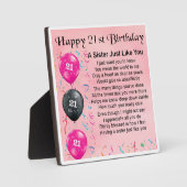 Photo 21e anniversaire Soeur Poème Plaque (Recto)