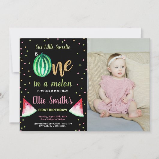 Photo 2 Slice Green Watermelon Invitation d'annive (Devant)